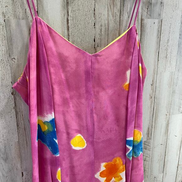 Vintage Cache Pink Large Flower Wide Leg Chiffon Jumpsuit Womens Size 4 - Picture 3 of 11